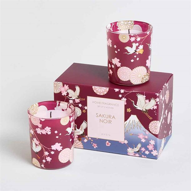 Avon Sakura Noir Votive 2 Piece Gift Boxed Candle Set - 140g