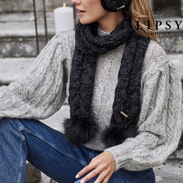 Avon Lipsy Cable Knit Pom Pom Scarf